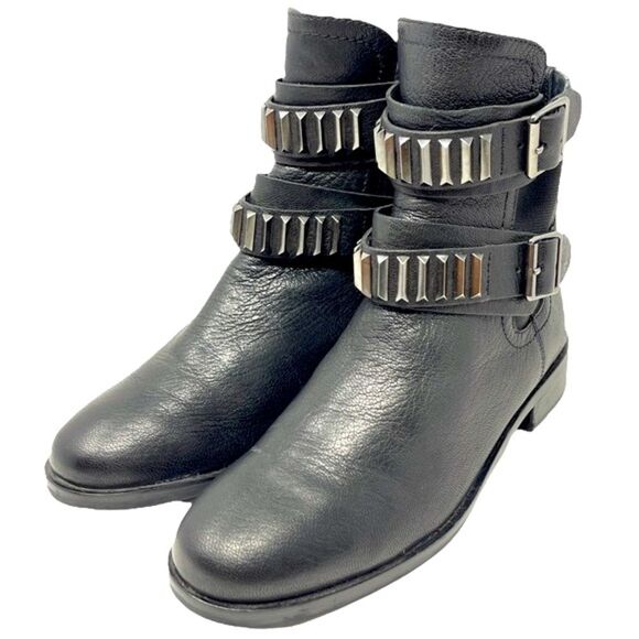 Pour La Victoire Vero Cuoio Black Italian Leather Ankle Biker Boots Sz 6.5 - Picture 1 of 9